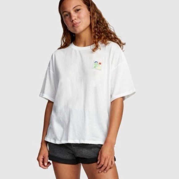 RVCA Bailey Elder Oasis Women's T-Shirt / White, Blue, Yellow, Red, Green / XS - Picture 4 of 8